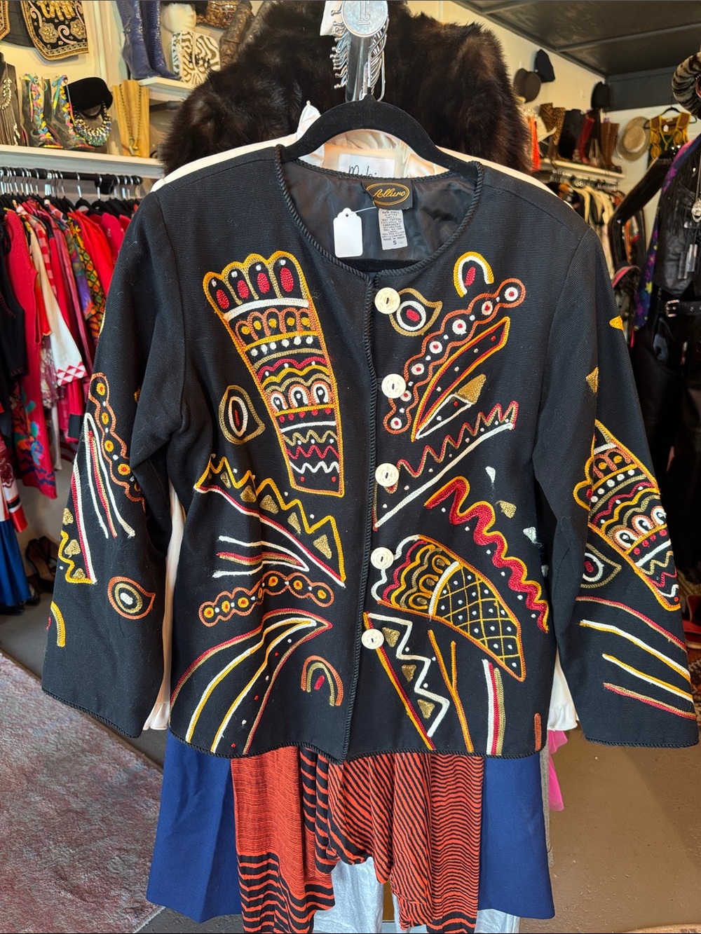 Embroidered Black Statement Jacket with Multicolor Accents